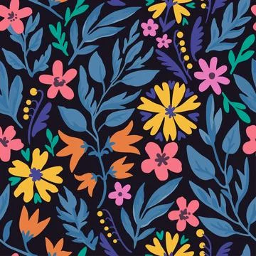 Seamless pattern with cute doodle floral elements. Vector hand-drawn Stockillustratie