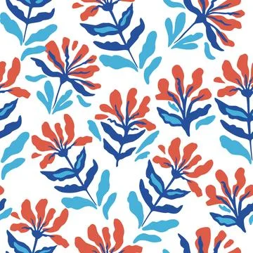 Seamless pattern with cute doodle floral elements. Hand drawn print for textile イラスト素材