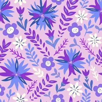 Seamless pattern with cute doodle floral elements. Hand drawn print for textile Stock Illustration