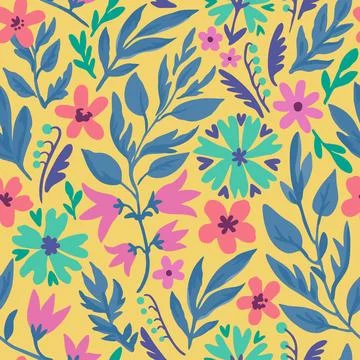 Seamless pattern with cute doodle floral elements. Vector hand-drawn Illustrazione stock