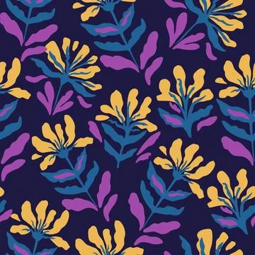 Seamless pattern with cute doodle floral elements. Hand drawn print for textile Stock Illustration