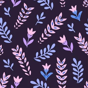 Seamless pattern with cute doodle floral elements. Hand drawn print for textile Stock Illustration
