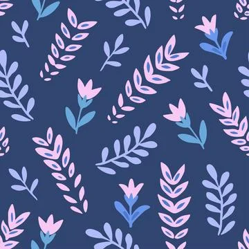 Seamless pattern with cute doodle floral elements. Hand drawn print for textile Stock Illustration