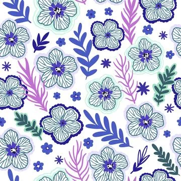 Seamless pattern with cute doodle floral elements. Hand drawn print for tex.. Stock Illustration