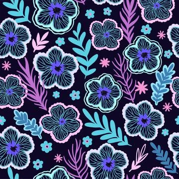 Seamless pattern with cute doodle floral elements. Hand drawn print for tex.. Illustrazione stock