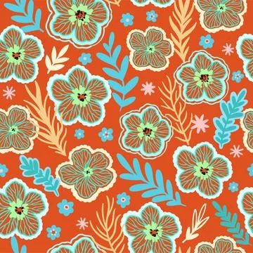 Seamless pattern with cute doodle floral elements. Hand drawn print for tex.. Illustrazione stock
