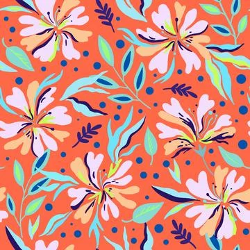 Seamless pattern with cute doodle floral elements. Hand drawn print for tex.. イラスト素材