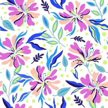 Seamless pattern with cute doodle floral elements. Hand drawn print for tex.. Illustrazione stock
