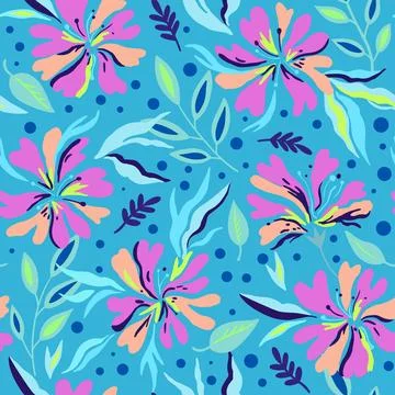 Seamless pattern with cute doodle floral elements. Hand drawn print for tex.. 스톡 일러스트
