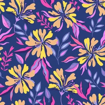 Seamless pattern with cute doodle floral elements. Hand drawn print for tex.. Stock Illustration