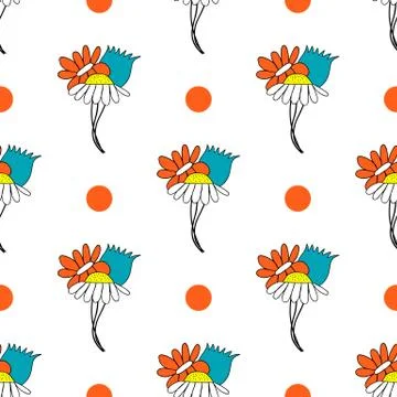 Seamless pattern with cute doodle flower Stock Illustration