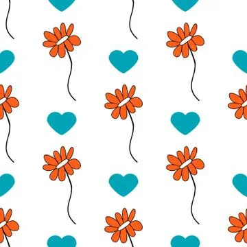 Seamless pattern with cute doodle flower Stock Illustration