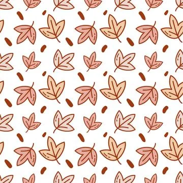 Seamless pattern with cute doodle maple leaves in warm autumn colors Stock Illustration