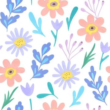 Seamless pattern with cute doodle pastel flowers. Vector illustration Stock Illustration