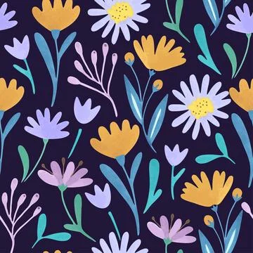 Seamless pattern with cute doodle pastel flowers. Vector illustration Illustrazione stock