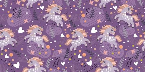 Seamless pattern with cute doodle unicorn illustration Stock Illustration