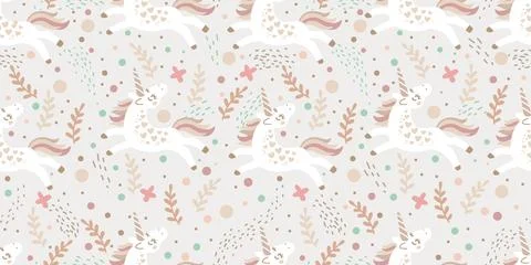 Seamless pattern with cute doodle unicorn vector wallpaper Stockillustratie