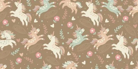 Seamless pattern with cute doodle unicorn wallpaper Stock Illustration