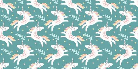 Seamless pattern with cute doodle unicorn background Stock Illustration