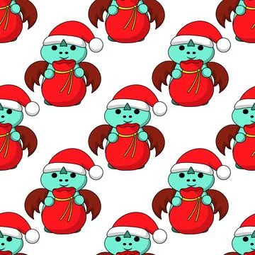 Seamless pattern with cute dragon santa claus Stock Illustration