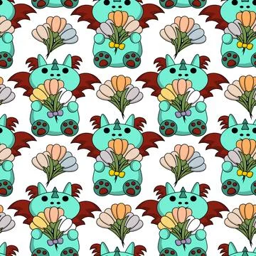 Seamless pattern with cute dragon with snowdrop Illustrazione stock