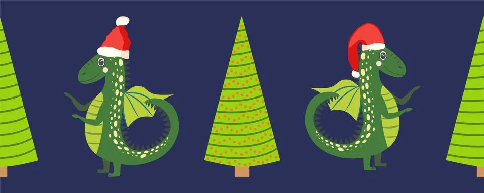 Seamless pattern with cute dragons Christmas design. Chinese New Year backg.. Stock Illustration