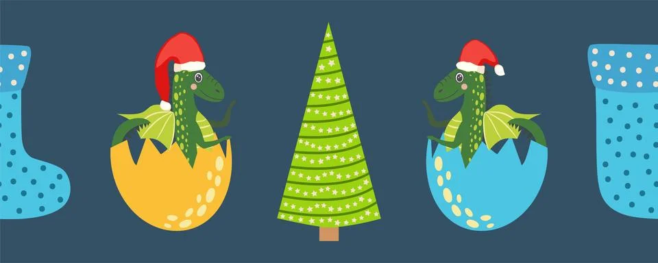 Seamless pattern with cute dragons Christmas design. Chinese New Year backg.. Stock Illustration