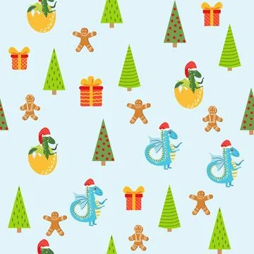 Seamless pattern with cute dragons Christmas design. Chinese New Year backgro Stock Illustration