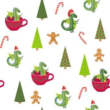 Seamless pattern with cute dragons Christmas design. Chinese New Year backgro Stock-Illustration