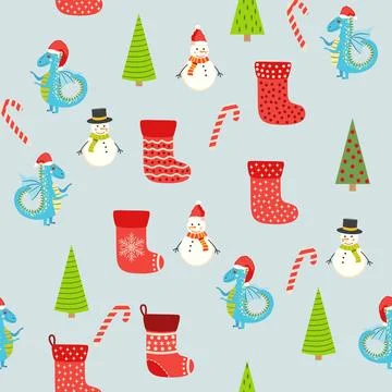 Seamless pattern with cute dragons Christmas design. Chinese New Year backgro Stockillustratie