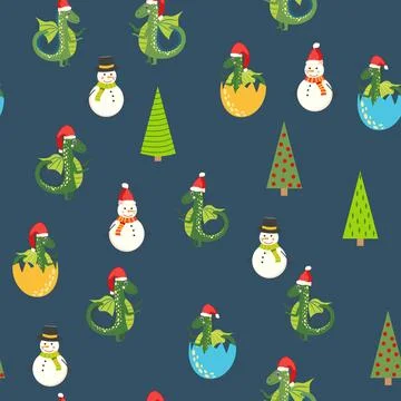 Seamless pattern with cute dragons Christmas design. Chinese New Year backgro Stock Illustration