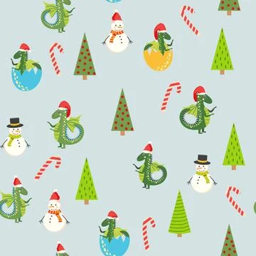Seamless pattern with cute dragons Christmas design. Chinese New Year backgro Stock Illustration