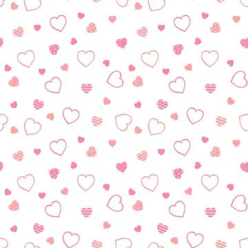 Seamless pattern of cute drawn hearts. Gentle romantic background for Valent Stock Illustration