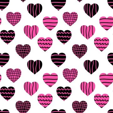 Seamless pattern of cute drawn hearts. Gentle romantic background for Valent Stock Illustration