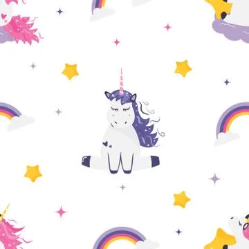 Seamless pattern with cute dreaming unicorns Illustrazione stock