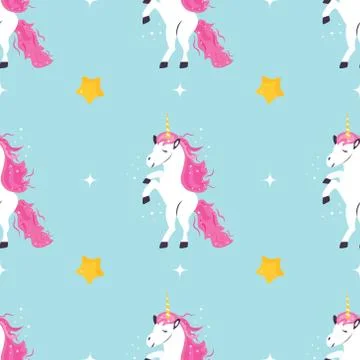 Seamless pattern with cute dreaming unicorns Stock Illustration