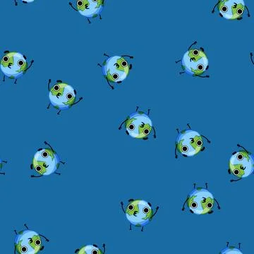 Seamless pattern cute earth planet character cartoon vector Stockillustratie