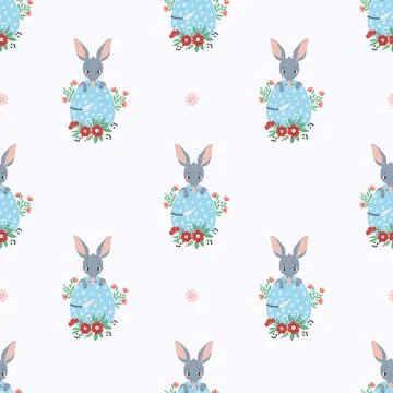 Seamless pattern. Cute Easter animal bilby with eggs on white background. Vector 스톡 일러스트