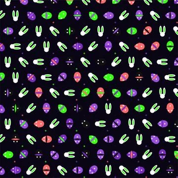 Seamless Pattern with Cute Easter Bunny Icons on Dark Background for Holida.. Stock Illustration