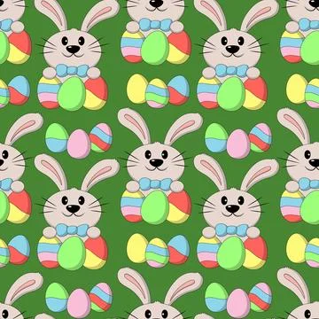 Seamless pattern with Cute Easter Rabbit with egg Stock Illustration