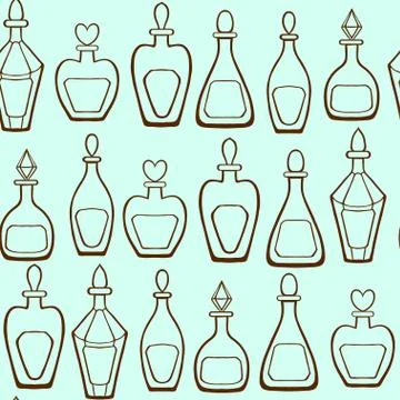 Seamless pattern with cute elegance cosmetic bottles 스톡 일러스트