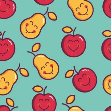 Seamless pattern with cute elements apple and pear Stock Illustration