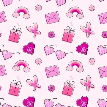 Seamless pattern with cute elements  on the pink background. Stock Illustration