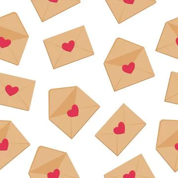 Seamless pattern, cute envelope with a heart on a white background Stock Illustration