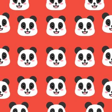 Seamless pattern cute face panda on red background Stock Illustration