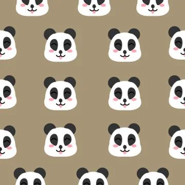 Seamless pattern cute face panda on brown background Stock Illustration
