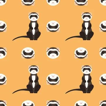 Seamless pattern with cute ferret. Vector flat design illustration. Illustrazione stock