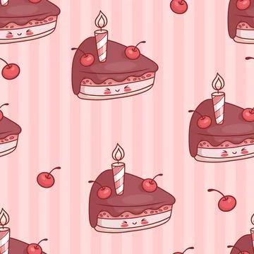 Seamless pattern with cute festive chocolate Piece of birthday cake with ch.. 스톡 일러스트
