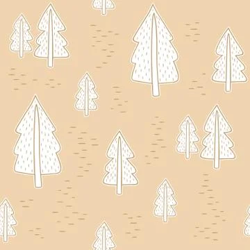 Seamless pattern with cute fir-trees. Vector template. Stock Illustration