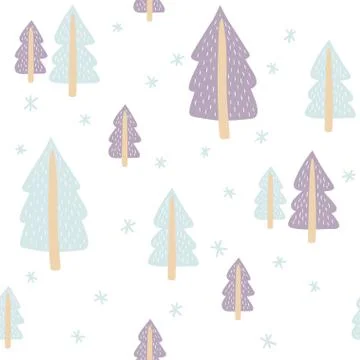 Seamless pattern with cute fir-trees on white background. Vector template Stock Illustration